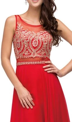 Dancing Queen - 9856 Illusion Bateau Gilded Evening Gown