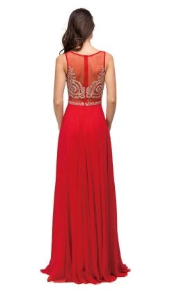Dancing Queen - 9856 Illusion Bateau Gilded Evening Gown