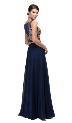 Dancing Queen - 9856 Illusion Bateau Gilded Evening Gown