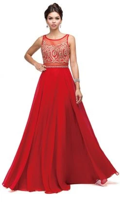 Dancing Queen - 9856 Illusion Bateau Gilded Evening Gown