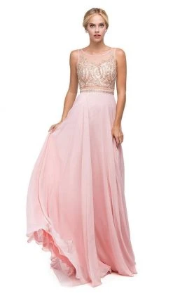Dancing Queen - 9856 Illusion Bateau Gilded Evening Gown
