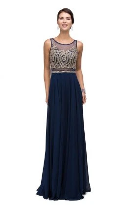 Dancing Queen - 9856 Illusion Bateau Gilded Evening Gown