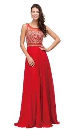Dancing Queen - 9856 Illusion Bateau Gilded Evening Gown