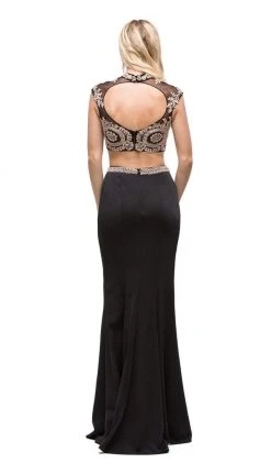 Dancing Queen - 9875 Embroidered Laced Crop Top Two-Piece Prom Dress