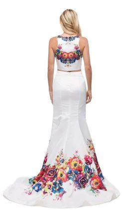 Dancing Queen - 9883 Two Piece Floral Print Mermaid Prom Dress 10 Dancing Queen - 9883 Two Piece Floral Print Mermaid Prom Dress