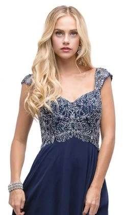 Dancing Queen - 9899 Embellished Lace Bodice V-Back Long Formal Dress