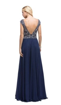 Dancing Queen - 9899 Embellished Lace Bodice V-Back Long Formal Dress
