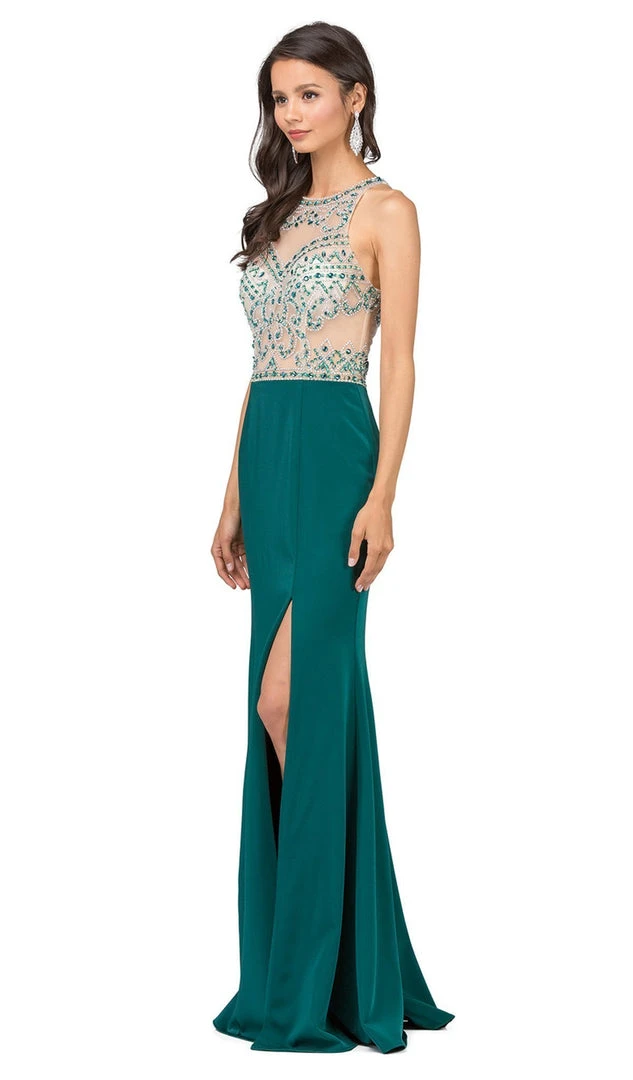 Dancing Queen - 9974 Beaded Illusion Halter Evening Dress With Slit 8 Dancing Queen - 9974 Beaded Illusion Halter Evening Dress With Slit
