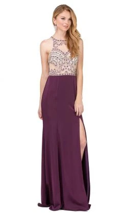 Dancing Queen - 9974 Beaded Illusion Halter Evening Dress With Slit 15 Dancing Queen - 9974 Beaded Illusion Halter Evening Dress With Slit