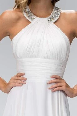 Elizabeth K - GL1013 Beaded Halter Empire Charmeuse Long Dress