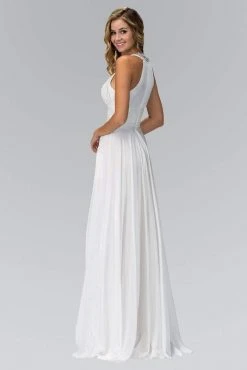Elizabeth K - GL1013 Beaded Halter Empire Charmeuse Long Dress