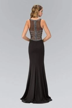 Elizabeth K - GL1359 V-Neck Jersey Sheath Gown With Slit