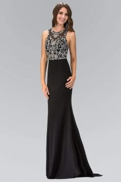 Elizabeth K - GL1385 Jewel Ornate Illusion Sheath Gown