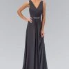 Elizabeth K - GL1389 Jewel-Accented Pleated V-Neck Chiffon Dress