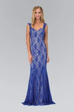 Elizabeth K - GL1396 Long Contrast Lace Sheath Gown