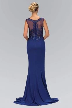 Elizabeth K - GL1411 Laced Bateau Neck Jersey Gown 7 Elizabeth K - GL1411 Laced Bateau Neck Jersey Gown