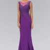 Elizabeth K - GL1411 Laced Bateau Neck Jersey Gown 2 Elizabeth K - GL1411 Laced Bateau Neck Jersey Gown
