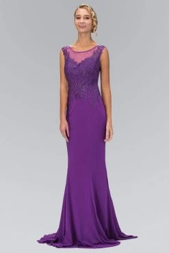 Elizabeth K - GL1411 Laced Bateau Neck Jersey Gown