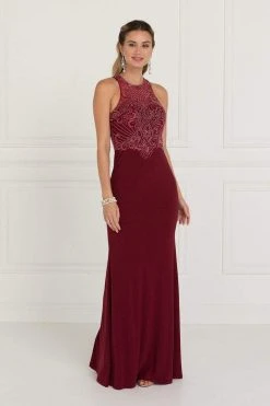 Elizabeth K - GL1507 Illusion Tonal Beaded Jersey Sheath Gown 9 Elizabeth K - GL1507 Illusion Tonal Beaded Jersey Sheath Gown