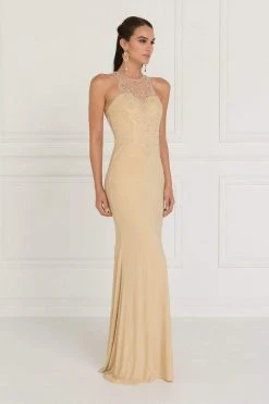 Elizabeth K - GL1507 Illusion Tonal Beaded Jersey Sheath Gown 11 Elizabeth K - GL1507 Illusion Tonal Beaded Jersey Sheath Gown