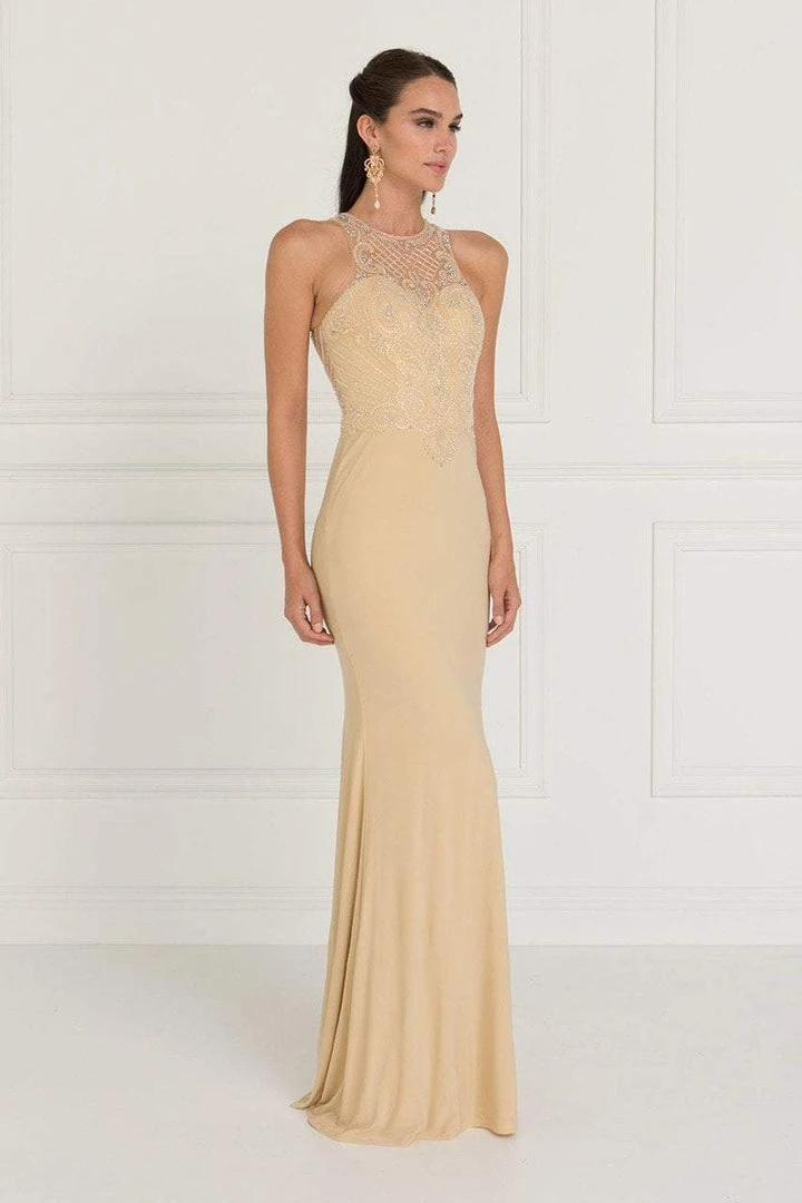 Elizabeth K - GL1507 Illusion Tonal Beaded Jersey Sheath Gown 6 Elizabeth K - GL1507 Illusion Tonal Beaded Jersey Sheath Gown