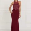 Elizabeth K - GL1507 Illusion Tonal Beaded Jersey Sheath Gown