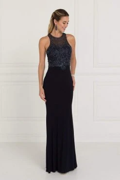 Elizabeth K - GL1507 Illusion Tonal Beaded Jersey Sheath Gown 13 Elizabeth K - GL1507 Illusion Tonal Beaded Jersey Sheath Gown