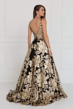 Elizabeth K - GL1511 Sequined Plunging V-Neck Evening Gown