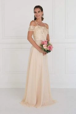 Elizabeth K - GL1521 Off Shoulder Lace Bodice Chiffon A-Line Gown