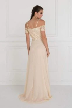 Elizabeth K - GL1521 Off Shoulder Lace Bodice Chiffon A-Line Gown