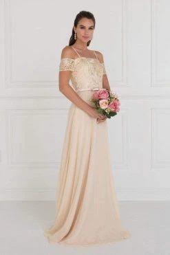 Elizabeth K - GL1521 Off Shoulder Lace Bodice Chiffon A-Line Gown