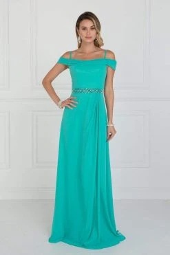 Elizabeth K - GL1522 Draped Cowl Back A-Line Chiffon Gown