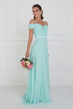 Elizabeth K - GL1523 Off Shoulder Twisted Bodice Chiffon Gown