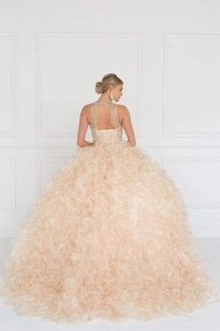 Elizabeth K - GL1554 Bejeweled Organza Ruffled Ballgown
