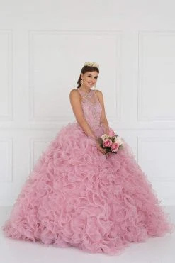 Elizabeth K - GL1554 Bejeweled Organza Ruffled Ballgown