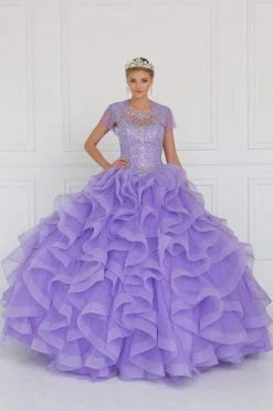 Elizabeth K - GL1555 Jeweled Ruffled Ballgown With Bolero