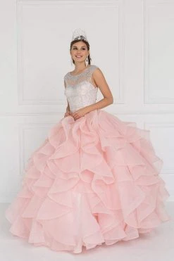 Elizabeth K - GL1555 Jeweled Ruffled Ballgown With Bolero