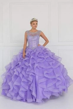 Elizabeth K - GL1555 Jeweled Ruffled Ballgown With Bolero