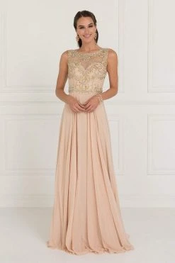 Elizabeth K - GL1565 Jeweled Illusion Bateau Chiffon A-line Gown
