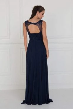 Elizabeth K - GL1569 Embroidered Illusion Scoop Chiffon A-line Dress