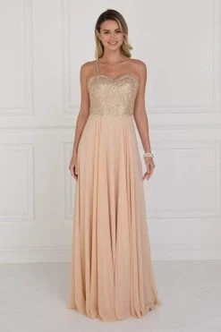 Elizabeth K - GL1571 Gold Embroidered Sweetheart Chiffon A-line Dress