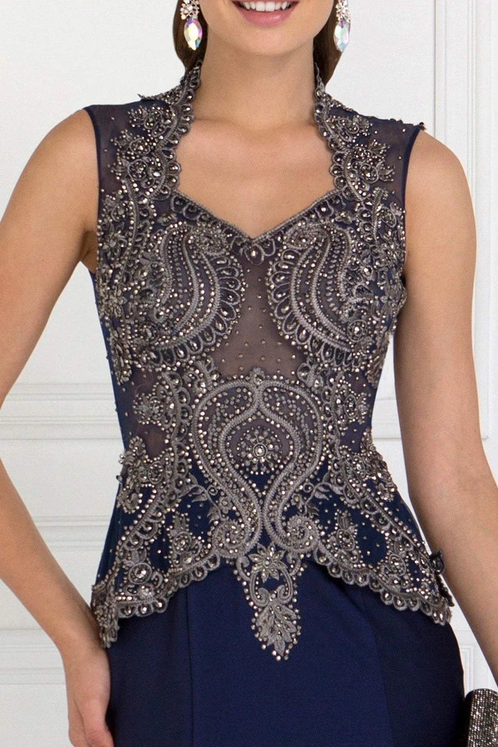 Elizabeth K - GL1598 Metallic Embroidered Queen Anne Trumpet Dress 5 Elizabeth K - GL1598 Metallic Embroidered Queen Anne Trumpet Dress