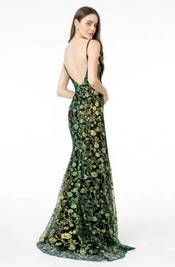 Elizabeth K - GL1811 Sequin And Glitter Embellished Dress With Slit