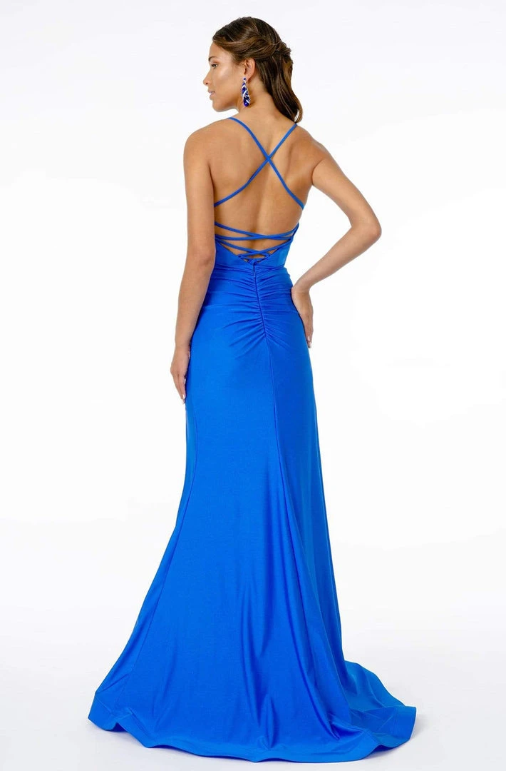 Elizabeth K - GL1816 Ruched-Adorned High Slit Trumpet Dress 8 Elizabeth K - GL1816 Ruched-Adorned High Slit Trumpet Dress