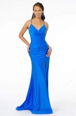 Elizabeth K - GL1816 Ruched-Adorned High Slit Trumpet Dress 14 Elizabeth K - GL1816 Ruched-Adorned High Slit Trumpet Dress