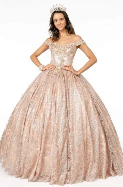 Elizabeth K - GL1820 Glitter Mesh Off Shoulder Sweetheart Ballgown