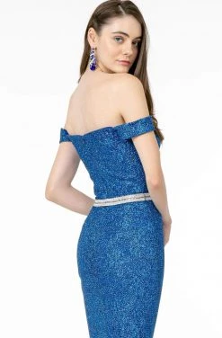 Elizabeth K - GL1829 Off Shoulder Jeweled Waist Glitter Gown 11 Elizabeth K - GL1829 Off Shoulder Jeweled Waist Glitter Gown