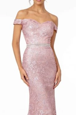 Elizabeth K - GL1829 Off Shoulder Jeweled Waist Glitter Gown 13 Elizabeth K - GL1829 Off Shoulder Jeweled Waist Glitter Gown