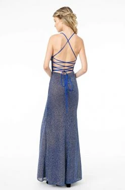 Elizabeth K - GL1831 V-Neck Bodycon Glitter Crepe Long Dress