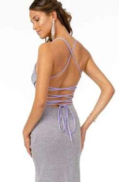 Elizabeth K - GL1831 V-Neck Bodycon Glitter Crepe Long Dress